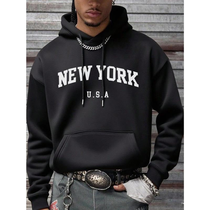 Men's Oversized New York Graphic Print Hoodie, Casual Streetwear, Autumn/Winter T-Shirts, Sweatshirt | PodTeesHub.com