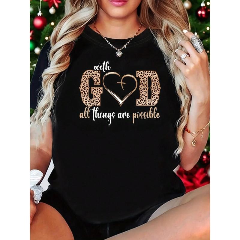 With God All Things Are Possible Heart Women Christian Faith 1 Pcs Women's Plus Size T-Shirt Funny Oversized Graphic...