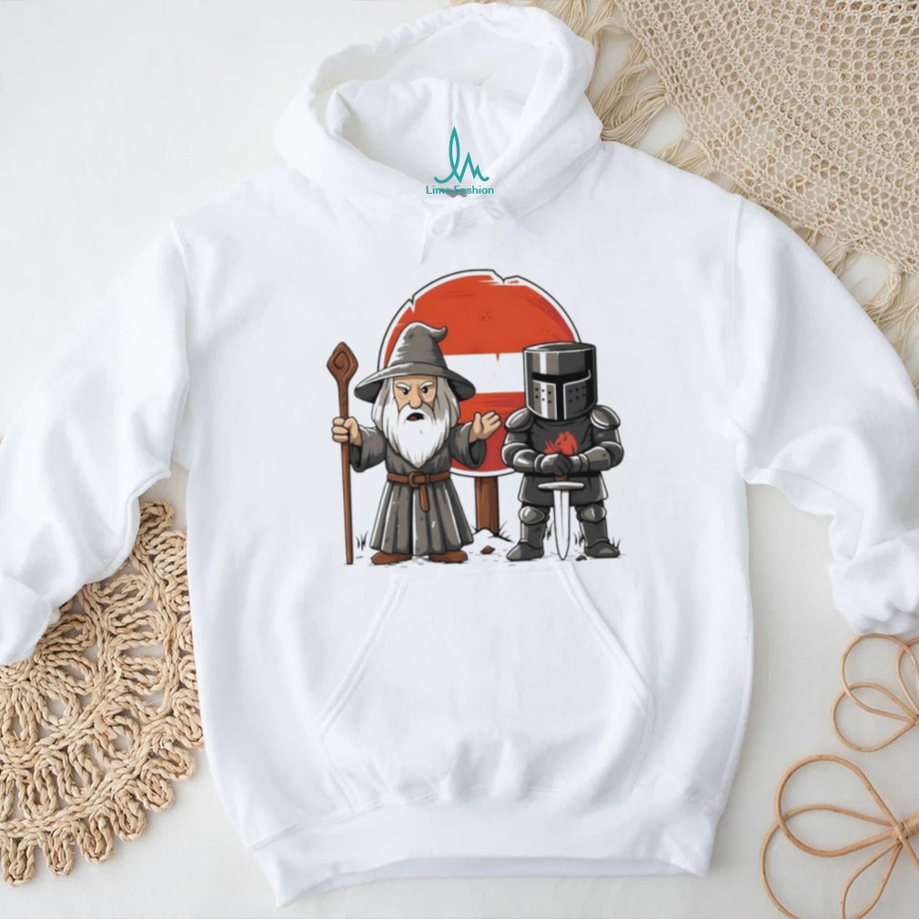 Wizard And Black Knight Fantasy Meme Road Sign Adventure T Shirt