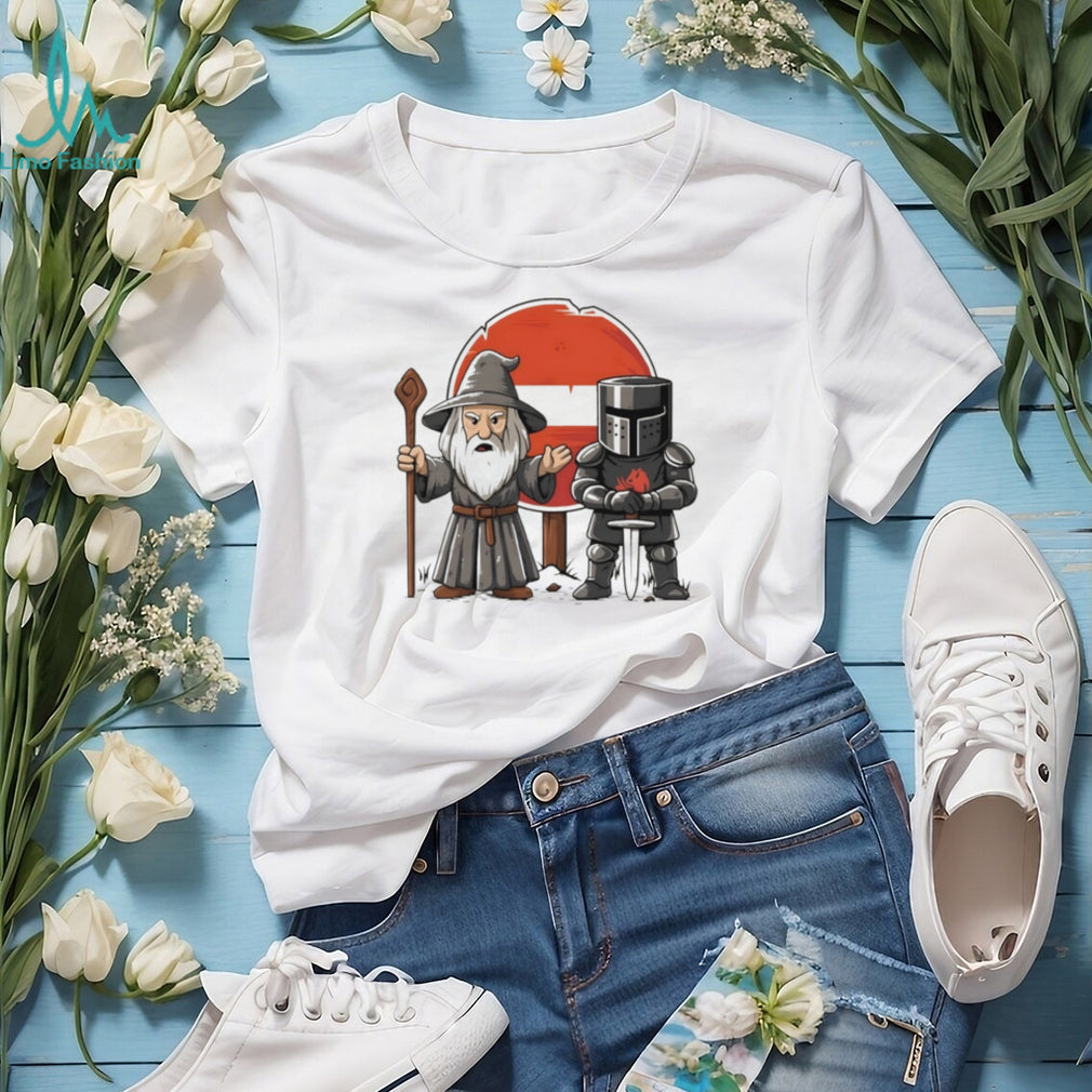 Wizard And Black Knight Fantasy Meme Road Sign Adventure T Shirt