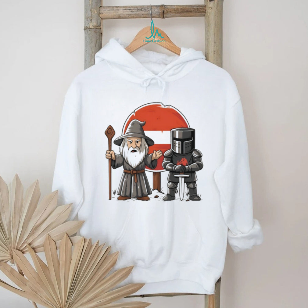 Wizard And Black Knight Fantasy Meme Road Sign Adventure T Shirt