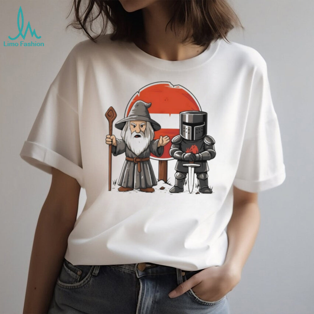 Wizard And Black Knight Fantasy Meme Road Sign Adventure T Shirt