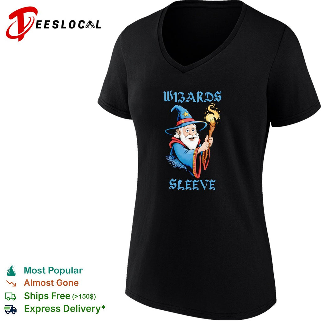 Wizard holding glowing staff wizards sleeve shirt