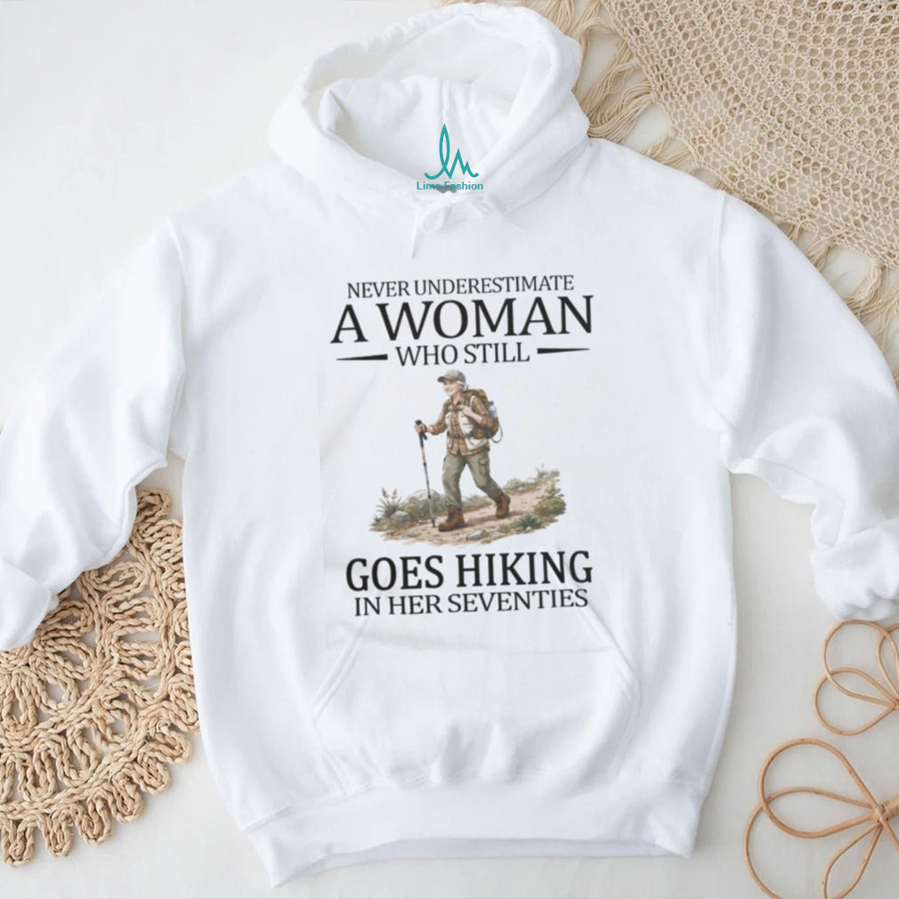 Woman Hiker Seventies Theme Mountain Hiking Active Senior T Shirt