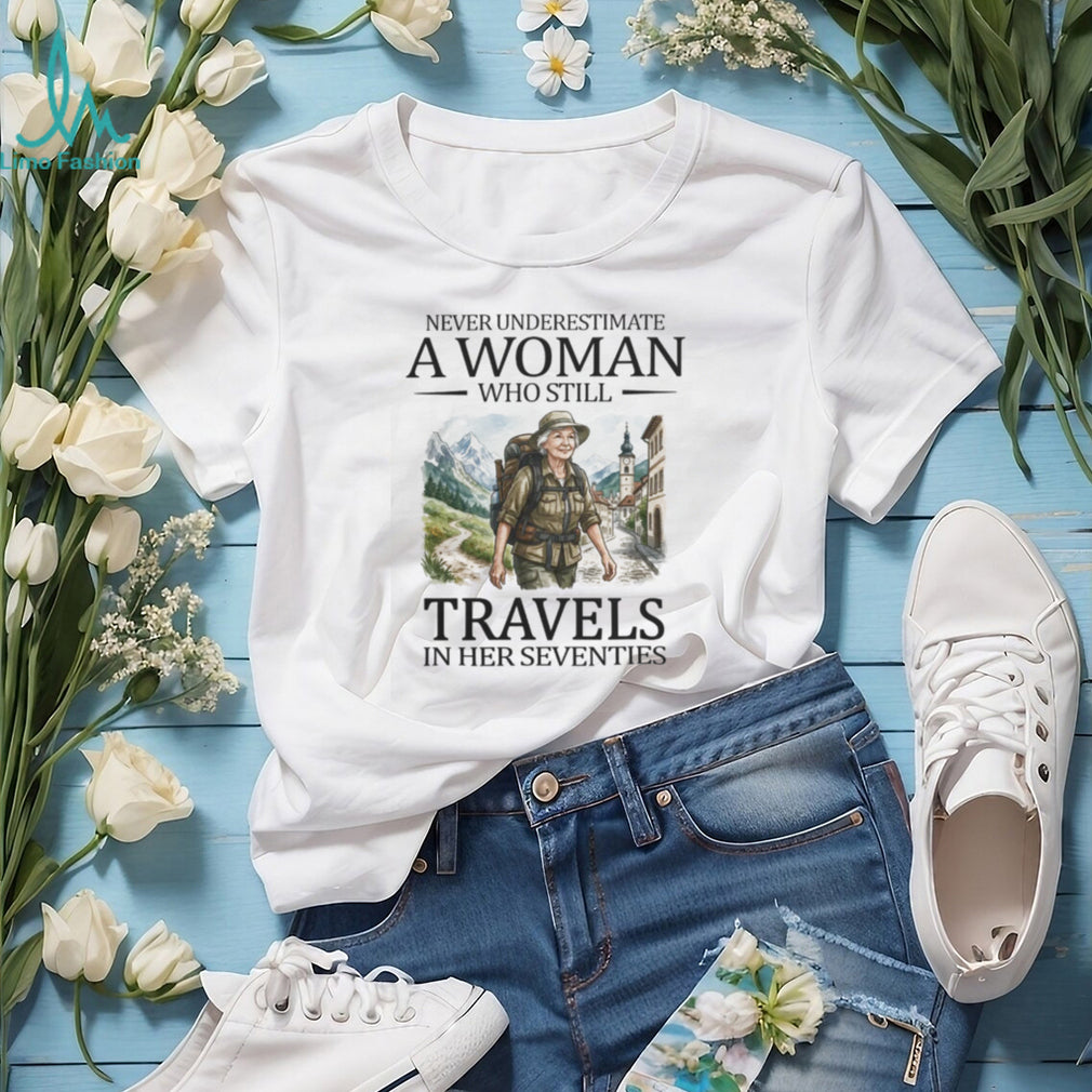 Woman Traveler Seventies Theme Global Travel Active Senior T Shirt