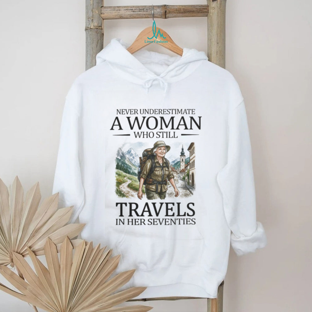 Woman Traveler Seventies Theme Global Travel Active Senior T Shirt