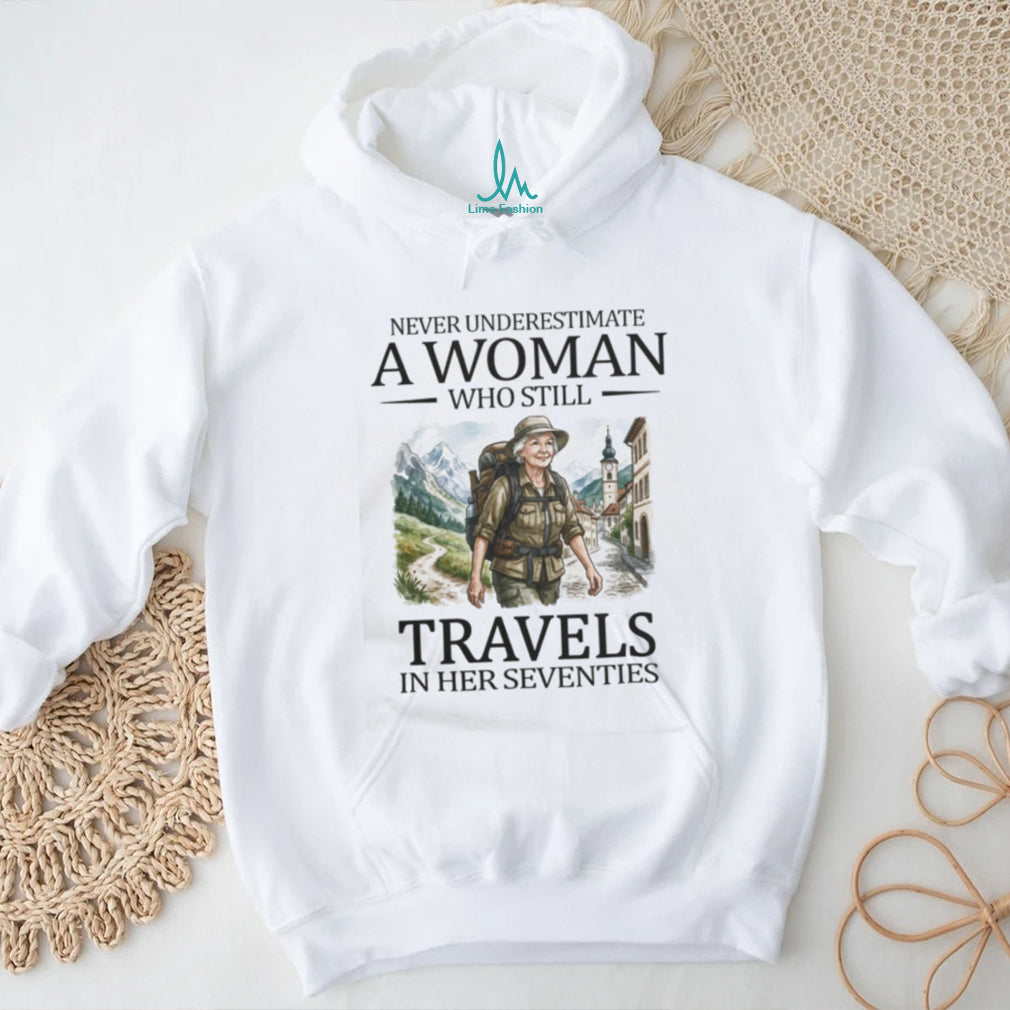 Woman Traveler Seventies Theme Global Travel Active Senior T Shirt