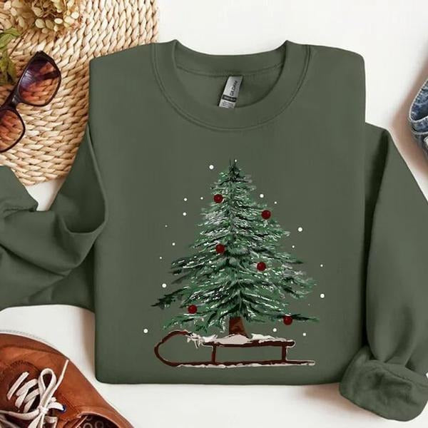 Woman's Holiday Sweatshirt, Women's Xmas Tee, Christmas Sleigh Crewneck, Christmas Tree Tee, Xmas Tree, Women's Christmas...
