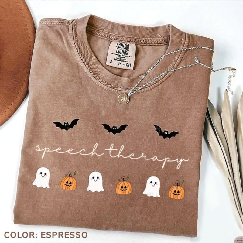 Comfort Colors Speech Therapy Halloween Shirt, Halloween SLP Tee, Cute Fall Tee, Fall SLP Shirt, For Man/Woman Hoodie,...