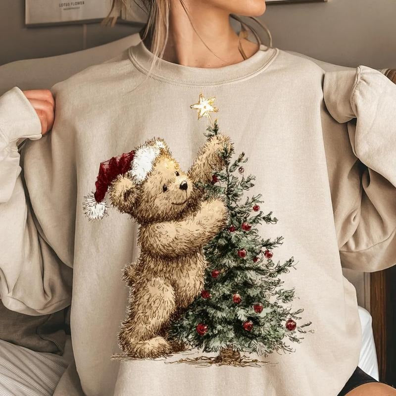 Gildan Christmas Tree And Bear Sweatshirt, Retro Christmas Gifts, For Men/Women - Unisex Style, 100% Cotton, Pullover...
