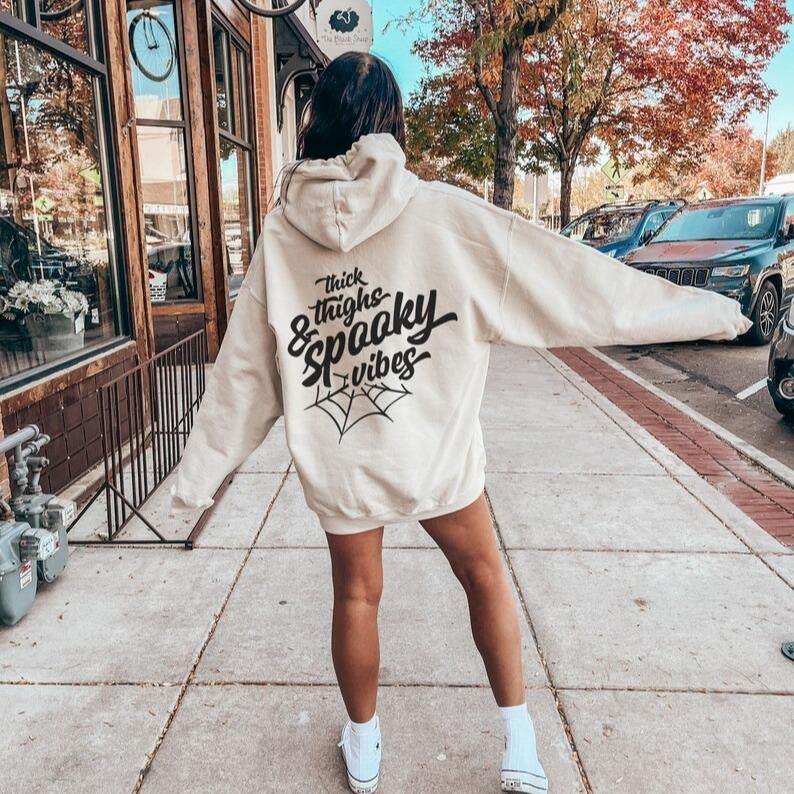 Thick Thighs Spooky Vibes Graphic Hoodie/Sweatshirt/T-Shirt, Halloween Clothing, For Men/Women