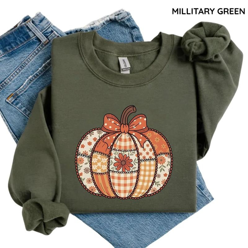 Patchwork Pumpkin Sweatshirt/T-Shirt, Cozy Fall Graphic, Cute Autumn Pumpkin Sweatshirt, For Men/Women