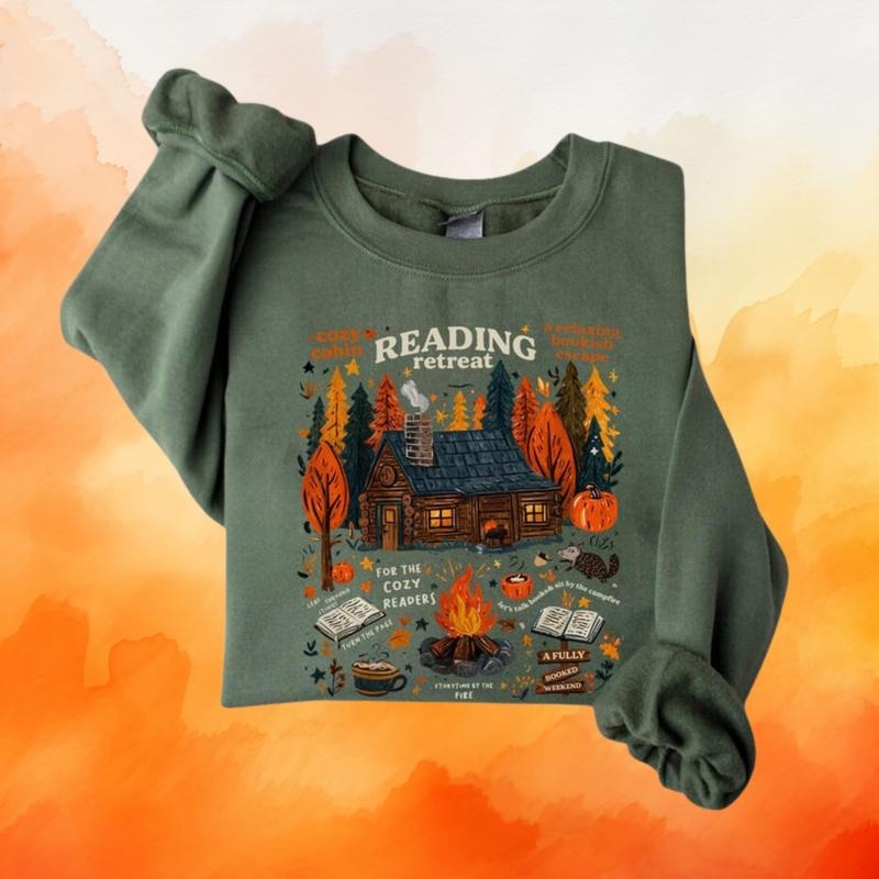 Cozy Cabin Reading Retreat Sweatshirt/T-Shirt, Fall Bookish Graphic, Autumn Cozy Readers, For Men/Women