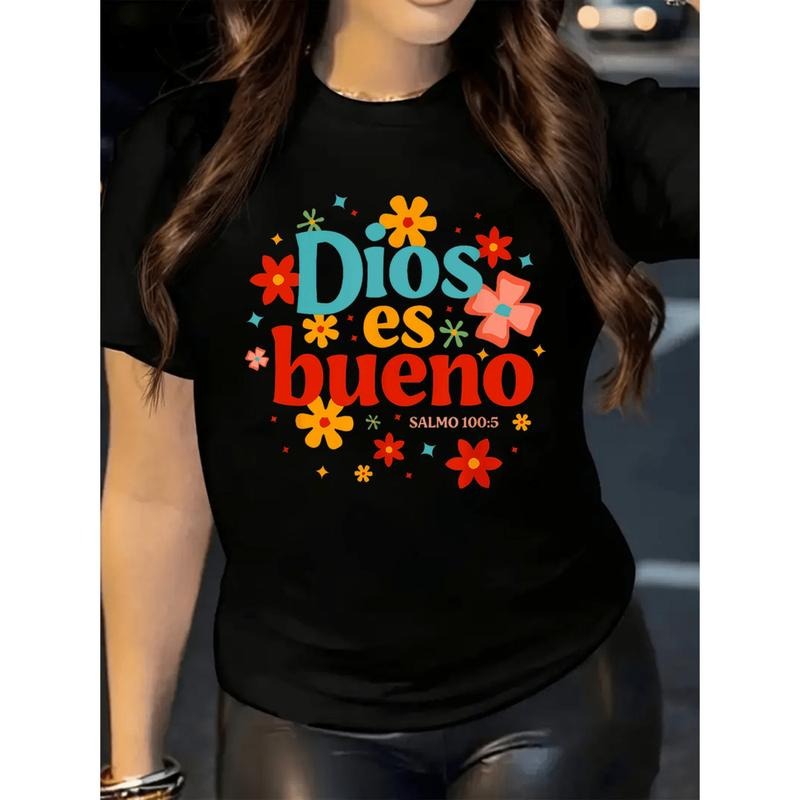 Women Casual Short Sleeve T-Shirt Black Floral Letter Print Round Neck Summer Wear Hoodie, Sweatshirt | PodTeesHub.com