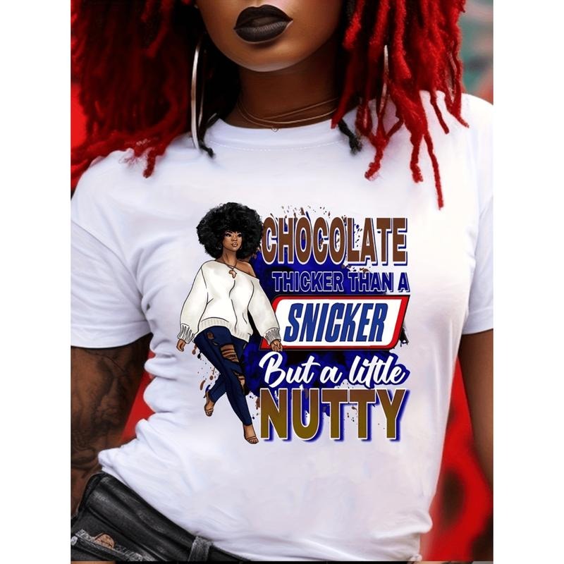Women Chocolate Thicker Than A Snicker Graphic T Shirt Casual Crew Neck Short Sleeve Humorous Tee For Spring Summer...