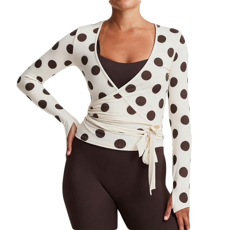 Women Crop Wrap Top Thumb Hole Long Sleeve Active Self Tie Workout Shirt Ballet Pilates Yoga Wrap Tops Workout Fitness...
