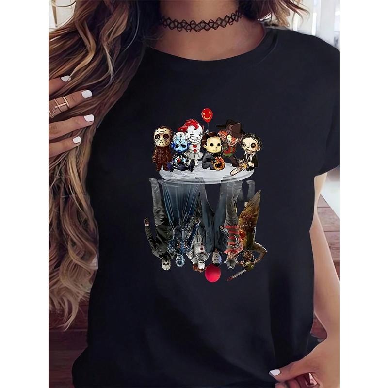 Women Fashion Short Sleeved Halloween Horror Movie T Shirt Comtable Shirt Casual Suitable Outdoor Activities 7.76oz Size...