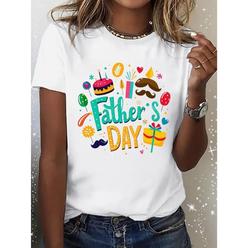 Women'S Father'S Day Graphic Tee - Casual & Sporty Round Neck Short Sleeve T-Shirt with Fun Cartoon Letter Print,...