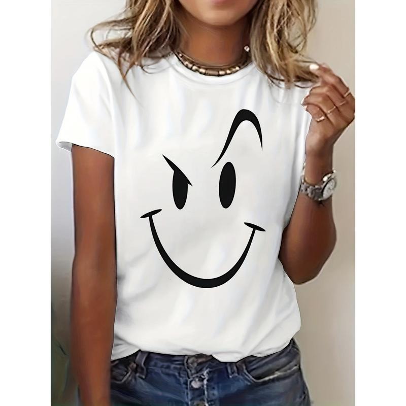 Women'S Green T-Shirt with Playful Face Graphic