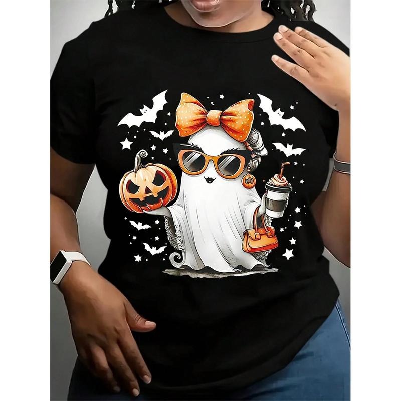 Women'S Halloween Graphic Tee - Soft ,Durable Round Neck Casual Top For Spring, Summer, And Fall