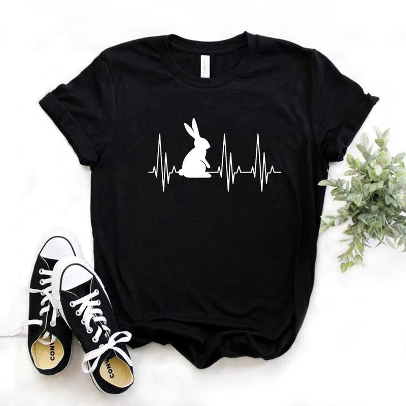 Women T Shirt Bunny Heartbeat Rabbit Print Tshirt Women Short Sleeve O Neck Loose T-shirt Ladies Causal Tee Shirt Tops...