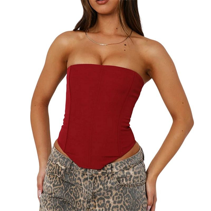 Women Y2k Strapless Bustier Corset Back Zip Mesh Boned Bodyshaper Tube Top Sexy Going Out Cami Tops Party Outfits...