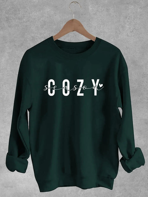 Women's "Cozy Season" Letter & Heart Print Drop Shoulder Sweatshirt, Casual Long Sleeve Round Neck Pullover for Daily...