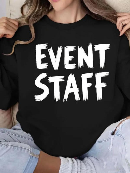 Women's "EVENT STAFF" Letter Print Crew Neck Sweatshirt, Casual Long Sleeve Pullover for Autumn & Winter, Women's Clothes...