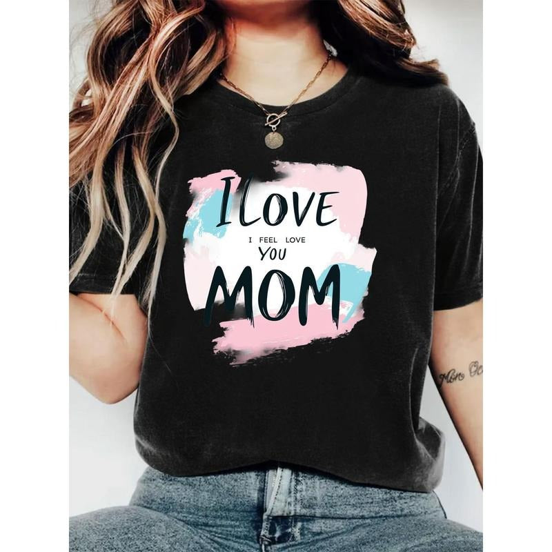 Women's "I Love You Mom" Graphic T-Shirt - Soft, Short Sleeve, Machine Washable - Casual Summer Top in Black with...