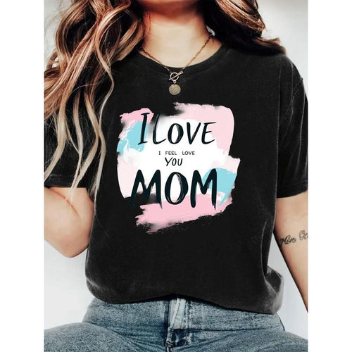 Women's "I Love You Mom" Graphic T-Shirt - Soft, Short Sleeve, Machine Washable - Casual Summer Top in Black with...