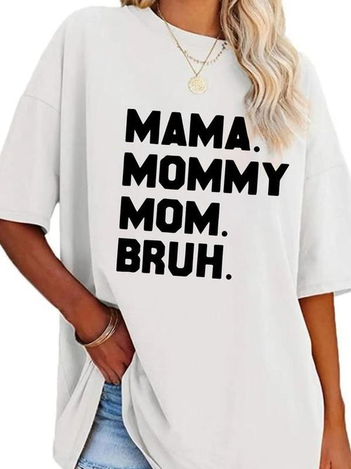 Women's "MAMA" Letter Print Round Neck Tee, Vintage Trendy Casual Drop Shoulder Half Sleeve T-shirt for Daily Wear,...