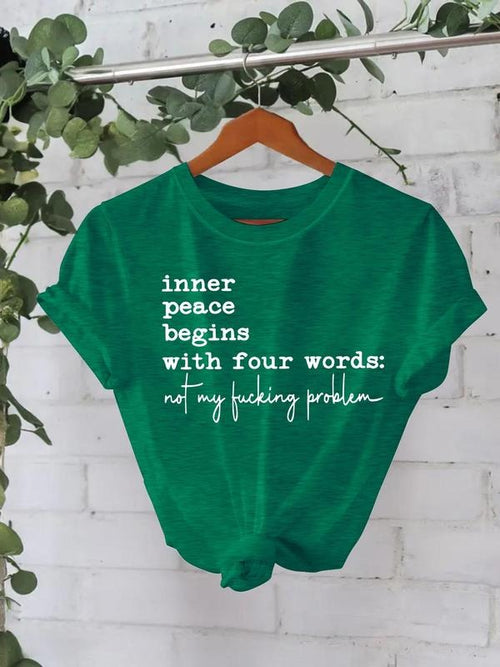 Women's "inner Peace Begins with Four Words" Letter Print Round Neck Tee, Vintage Trendy Casual Short Sleeve T-shirt for...