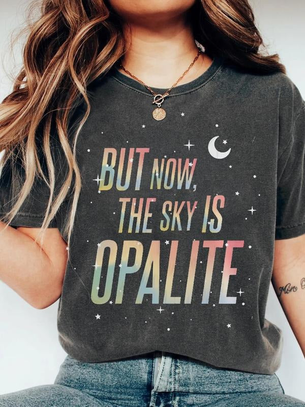Women's Aesthetic T-Shirt with but Now the Sky Is Opalite Print, Unique Celestial Pattern Short Sleeve, Casual Fashion...