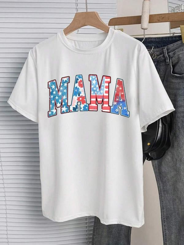 Women's American Flag Print Round Neck Tee, Casual Loose Short Sleeve T-shirt for Daily Wear, Ladies Clothes for All...