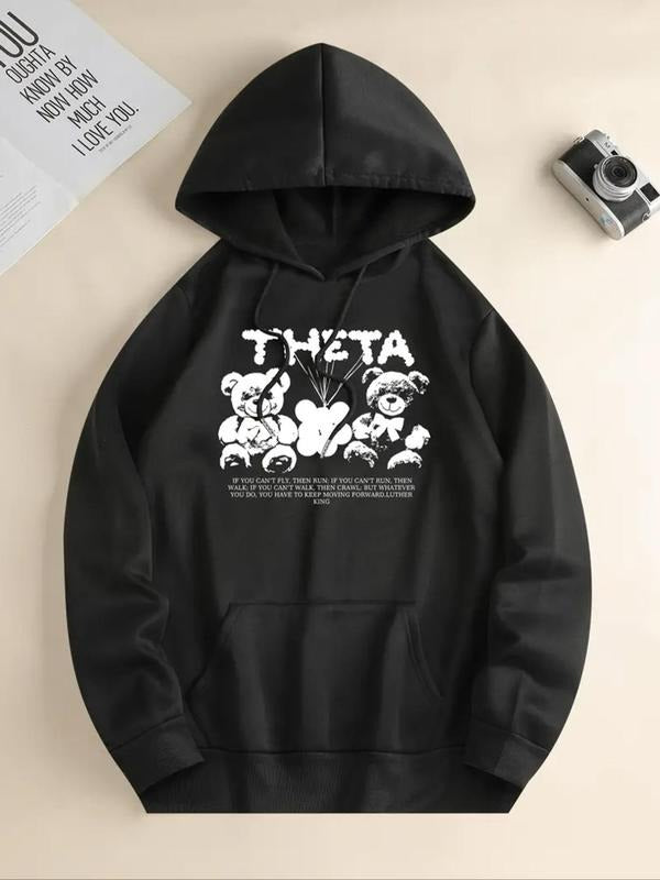 Women's Bear & Letter Print Drawstring Hoodie, Fashion Casual Hooded Sweatshirt for Daily Holiday Outdoor Wear, Women...