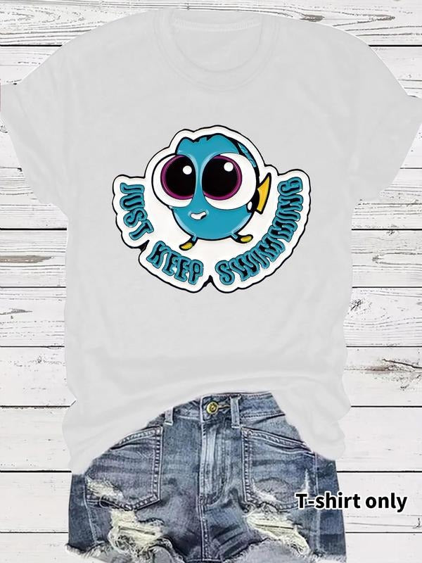 Women's Bird & Letter Print Round Neck Tee, Vintage Trendy Casual Short Sleeve T-shirt for Daily Wear, Ladies Summer, Top...