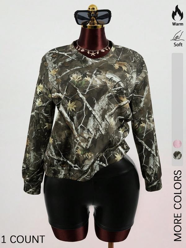 Women's Branch Print Regular Fit Round Neck Sweatshirt, Casual Preppy Long Sleeves Top for Fall and Winter, Women's...
