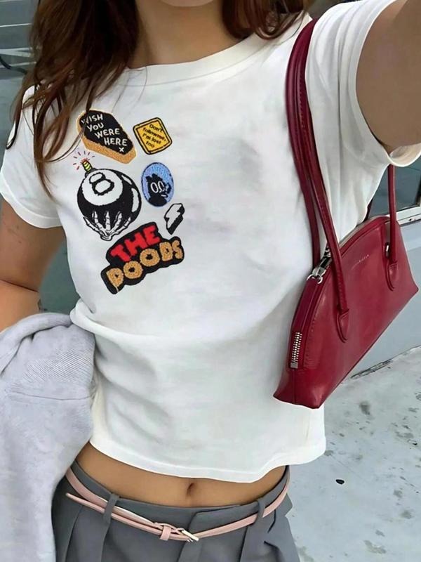 Women's Butterfly Print Round Neck Crop Tee, Casual Short Sleeve T-shirt for Daily Wear, Ladies Clothes for All Seasons...