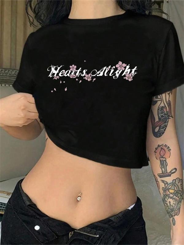 Women's Butterfly Print Round Neck Crop Tee, Casual Short Sleeve T-shirt for Daily Wear, Ladies Clothes for All Seasons...