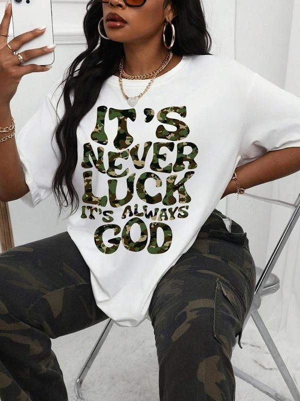 Women's Camo Print Round Neck Tee, Fashion Casual Crew Neck T-Shirt for Daily Holiday Vacation Outdoor Wear, Ladies...