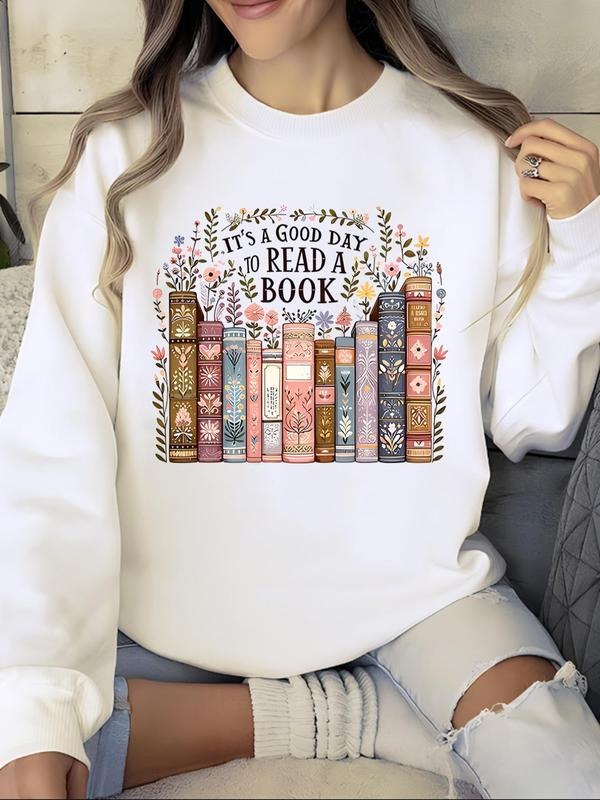 Women's Cartoon & Letter Print Round Neck Sweatshirt, Trendy Casual Long Sleeve Pullover for Fall & Winter, Women's...
