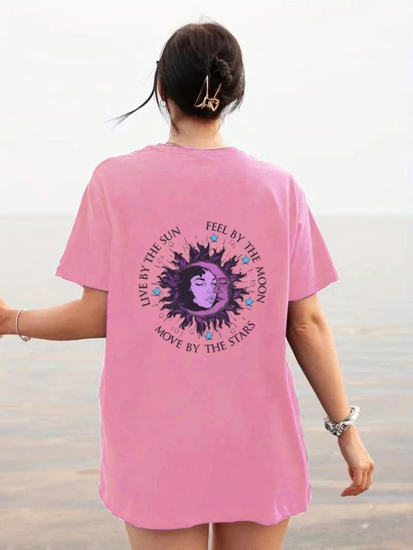 Women's Cartoon & Letter Print Round Neck Tee, Fashion Casual Crew Neck T-Shirt for Daily Holiday Vacation Outdoor Wear,...