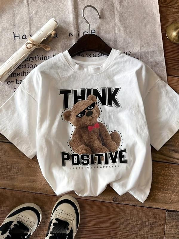 Women's Cartoon Bear Print Round Neck Tee, Fashion Casual Crew Neck T-Shirt for Daily Holiday Vacation Outdoor Wear,...