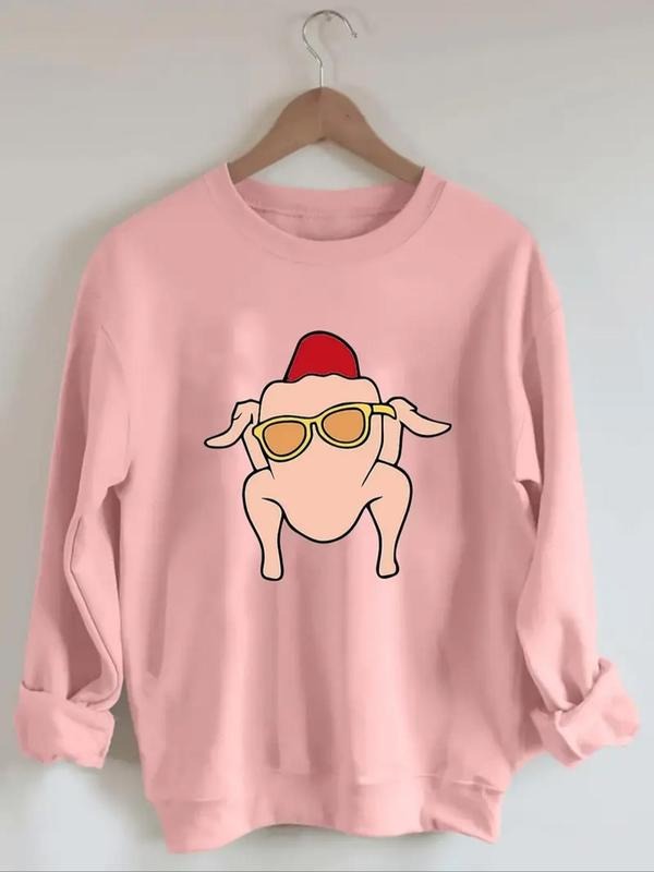 Women's Cartoon Chicken Print Drop Shoulder Sweatshirt, Casual Long Sleeve Round Neck Pullover for Fall & Winter, Women's...