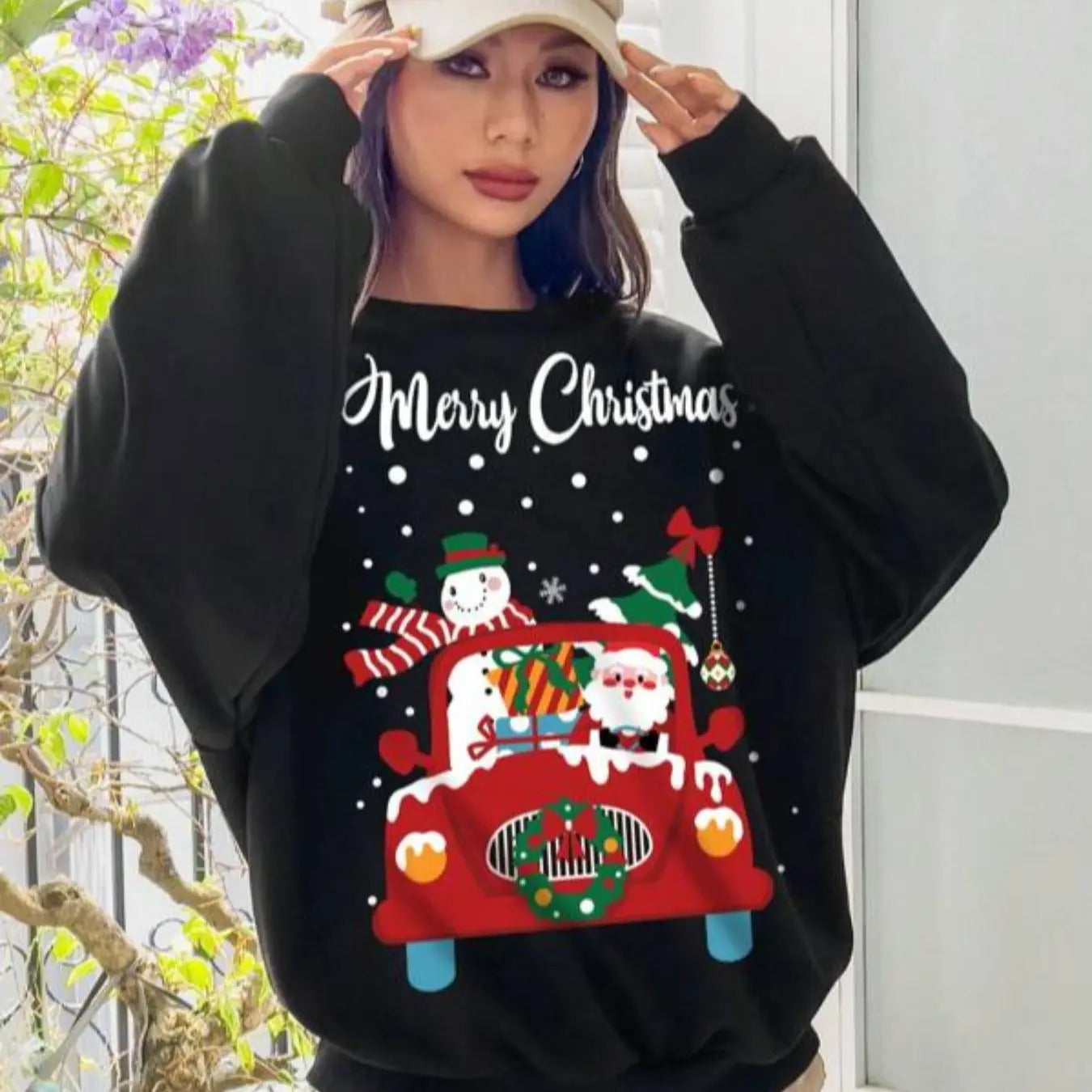 Women's Cartoon Christmas Graphic Print Crew Neck Sweatshirt, Casual Drop Shoulder Long Sleeve Pullover, Women's Fall &...