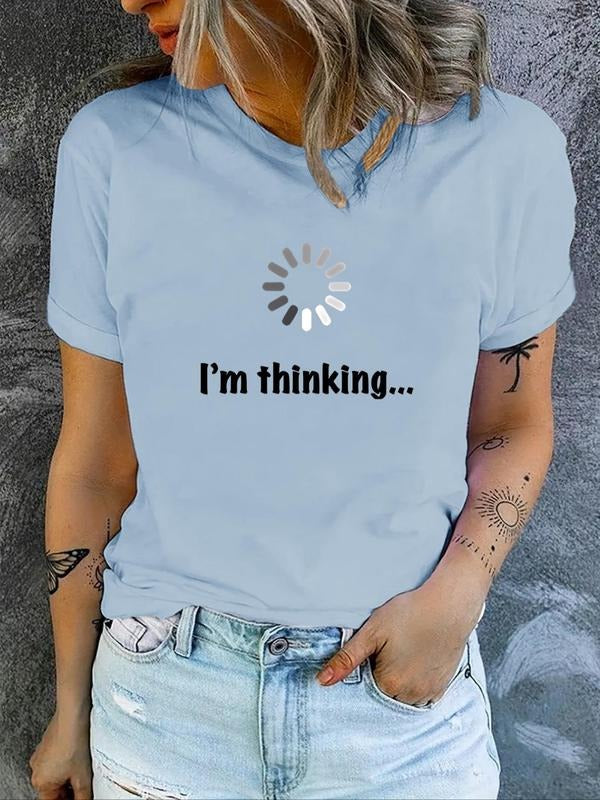 Women's Cartoon Face & Letter Print Round Neck Tee, Fashion Casual Crew Neck T-Shirt for Daily Holiday Vacation Outdoor...