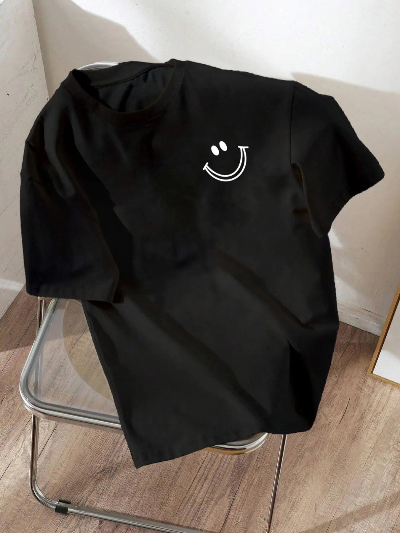 Women's Cartoon Face Print Drop Shoulder Tee, Fashion Casual Crew Neck T-Shirt for Daily Holiday Vacation Outdoor Wear,...