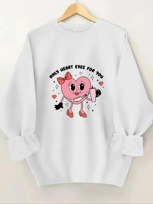 Women's Cartoon Heart Print Crew Neck Sweatshirt, Casual Drop Shoulder Long Sleeve Pullover, Women's Fall & Winter...