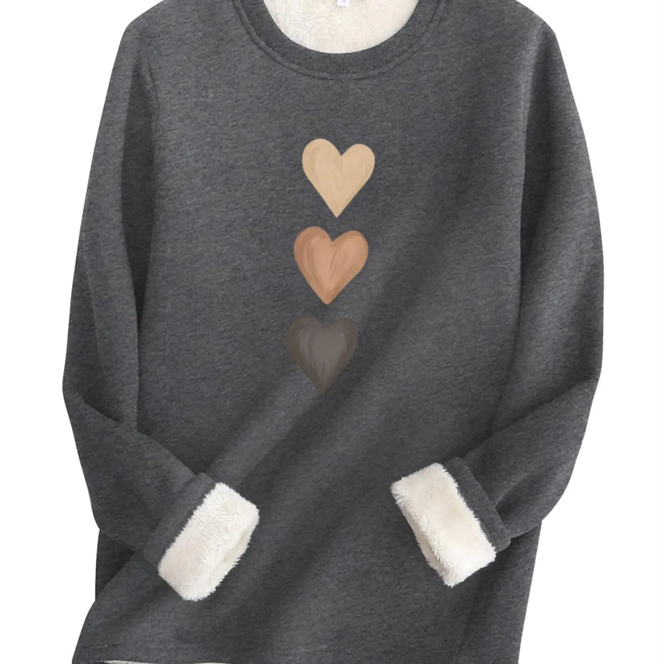 Women's Cartoon Heart Print Cut Out Pullover Sweatshirt, Casual Long Sleeve Round Neck Plush Sweatshirt for Fall &...