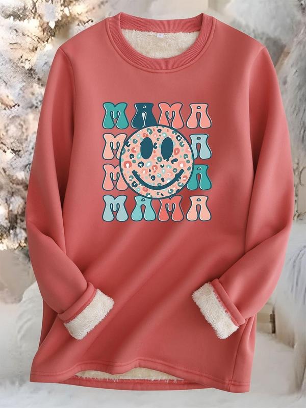 Women's Cartoon Smile Face Print Crew Neck Sweatshirt, Casual Long Sleeve Pullover, Women's Fall & Winter Clothes for...